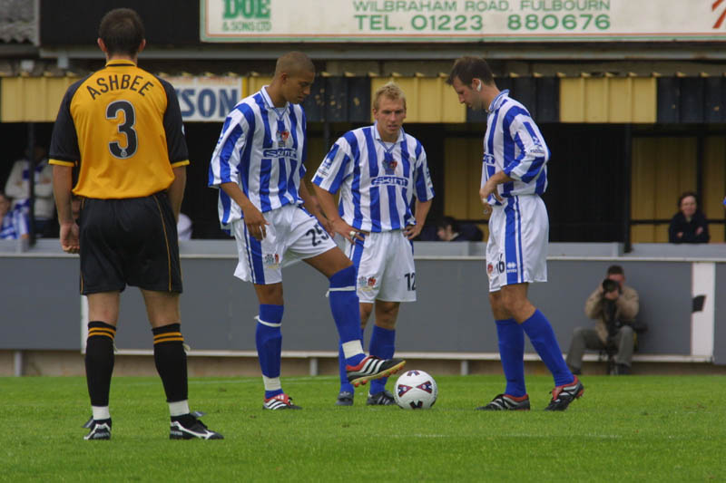 Zamora, Lehmann and Carpenter kick off the second half. Cambridge Game 11 August 2001