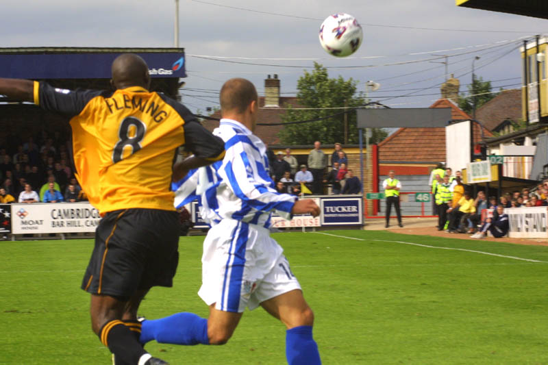 Nathan Jones bites grass after a trip, Cambridge Game 11 August 2001