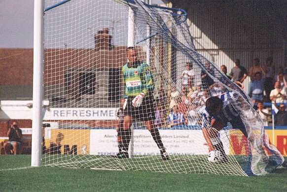 Richie Barker Picks the ball out the net, Chester City game 15 August 1998