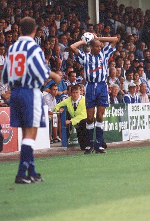 Peter Smith takes a throw in, Chester City game 15 August 1998