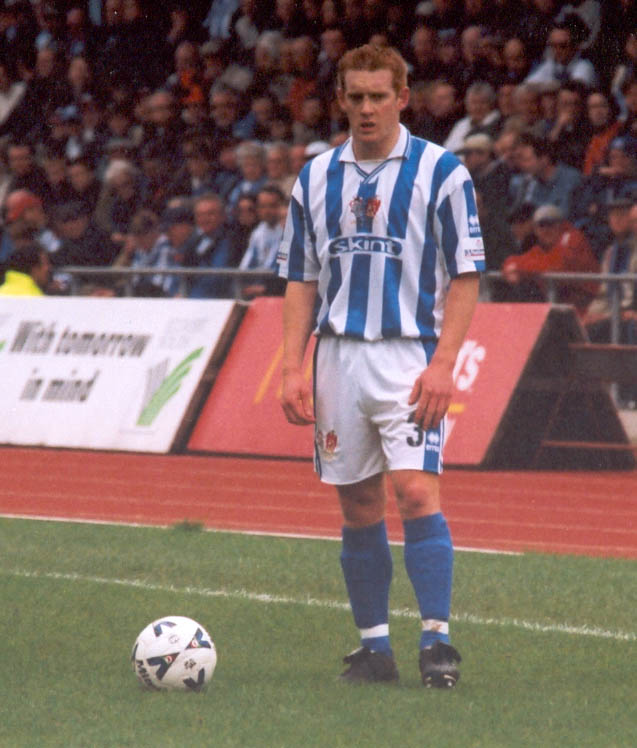 Kerry Mayo takes a free kick, Darlington game 16 April 2001