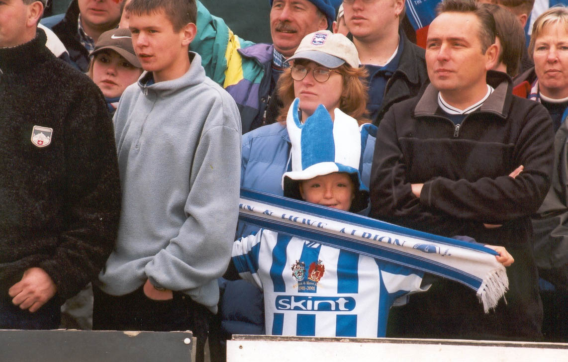 Young fan celebrates, Darlington game 16 April 2001