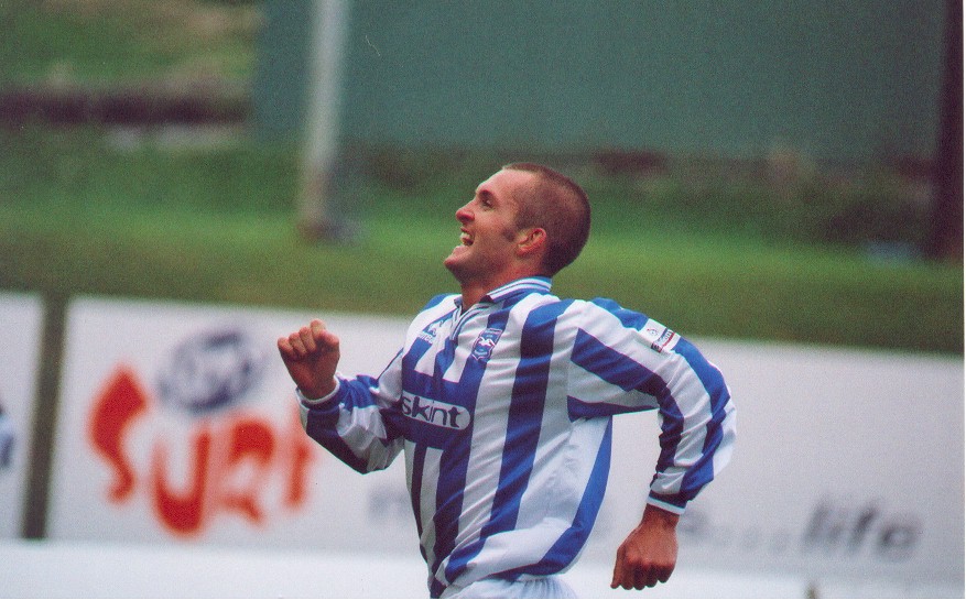 Nathan Jones celebrates after scoring, Torquay 02 September 2000