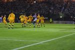 Bobby alone in a crowd waiting to head the ball