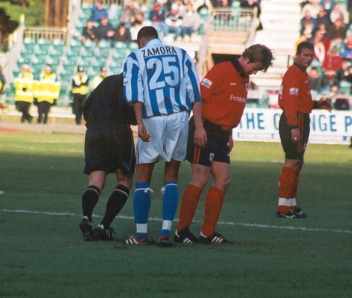 Zamora does some gardening, the York game 24 February 2001